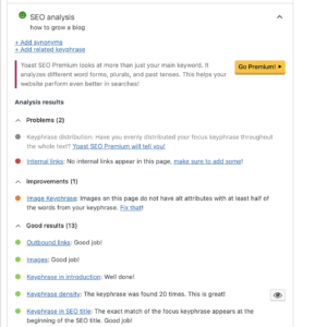 Yoast SEO analysis box